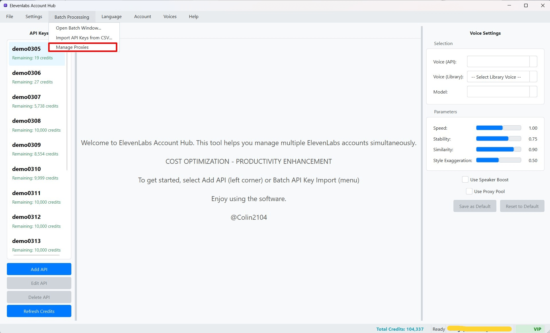 Menu để mở cửa sổ Quản lý Proxy Pool
