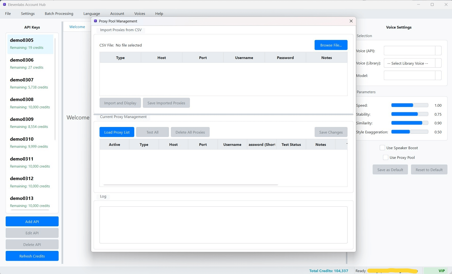 Giao diện cửa sổ Quản lý Proxy Pool